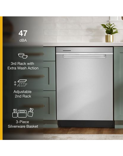Pocket Handle Dishwasher with 3rd Rack & Large Capacity