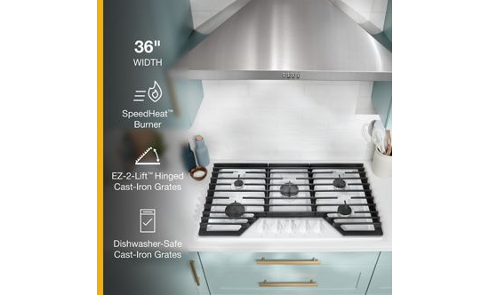 36-inch Gas Cooktop with EZ-2-Lift™ Hinged Cast-Iron Grates