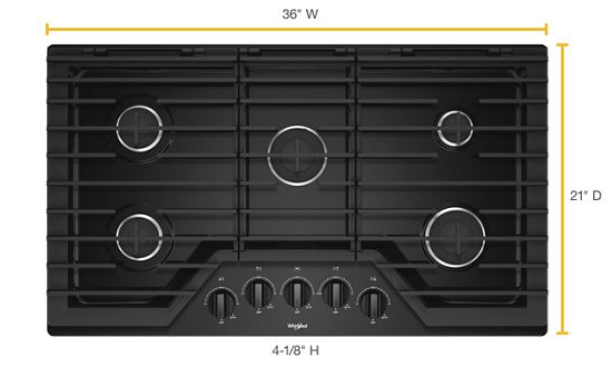 36-inch Gas Cooktop with EZ-2-Lift™ Hinged Cast-Iron Grates.