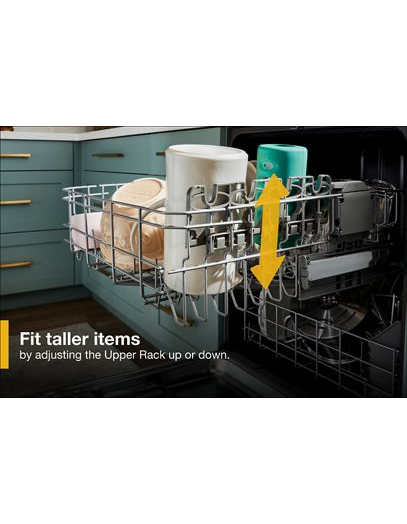 Quiet Dishwasher with Adjustable Upper Rack