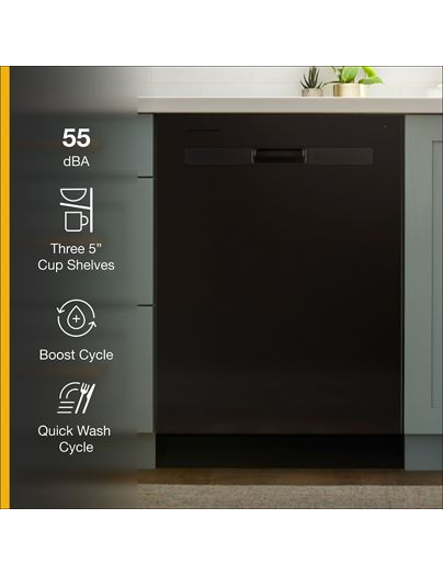 Quiet Dishwasher with Boost Cycle and Pocket Handle
