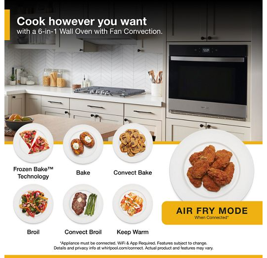 5.0 Cu. Ft. Single Wall Oven with Air Fry When Connected.