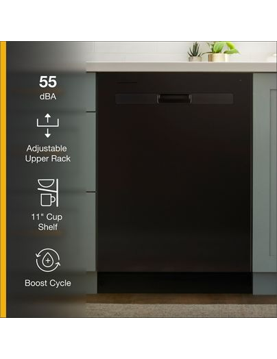 Quiet Dishwasher with Adjustable Upper Rack