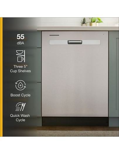 Quiet Dishwasher with Boost Cycle and Pocket Handle