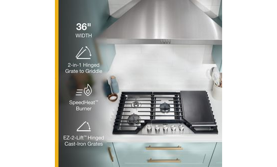 36-inch Gas Cooktop with 2-in-1 Hinged Grate to Griddle