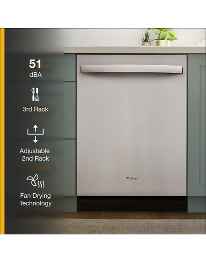 Eco Series Quiet Dishwasher with a washing 3rd Rack & Water Repellent Silverware Basket