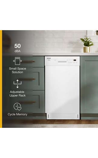 Small-Space Compact Dishwasher with Stainless Steel Tub.
