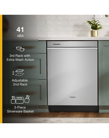 Fingerprint Resistant Quiet Dishwasher with 3rd Rack & Large Capacity