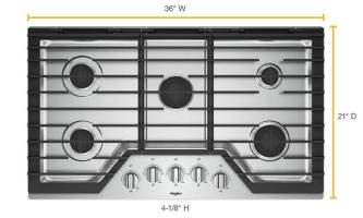 36-inch Gas Cooktop with EZ-2-Lift™ Hinged Cast-Iron Grates.