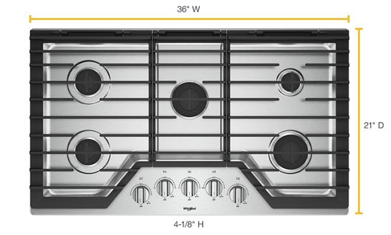 36-inch Gas Cooktop with EZ-2-Lift™ Hinged Cast-Iron Grates.