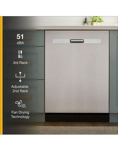 Quiet Dishwasher with 3rd Rack and Pocket Handle