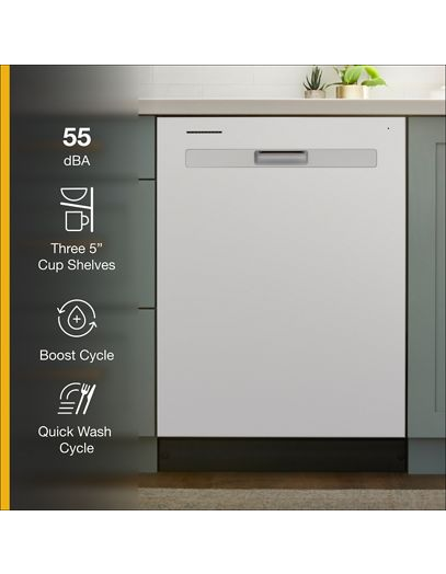Quiet Dishwasher with Boost Cycle and Pocket Handle