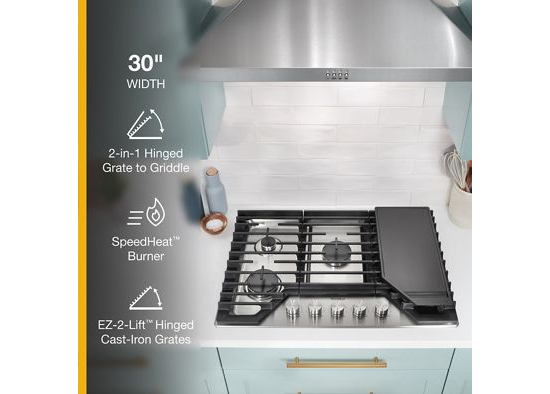 30-inch Gas Cooktop with 2-in-1 Hinged Grate to Griddle