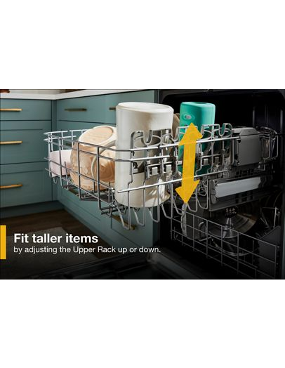 Quiet Dishwasher with Adjustable Upper Rack