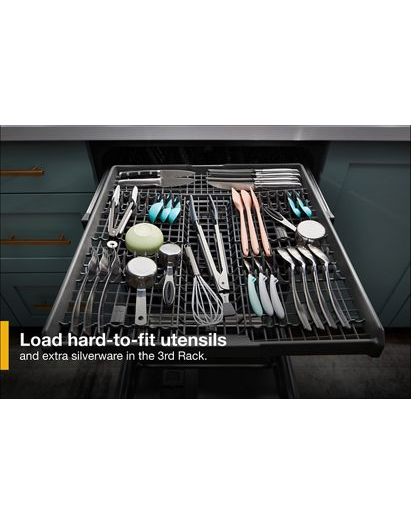 Eco Series Quiet Dishwasher with a washing 3rd Rack & Water Repellent Silverware Basket