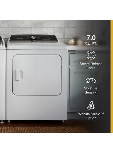 7.0 Cu. Ft. Top Load Electric Moisture Sensing Dryer with Steam